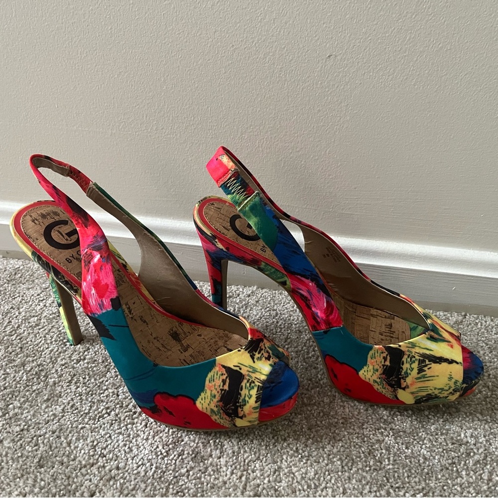 Colorful Peep Toe Slingback Heels - Picture 2 of 3